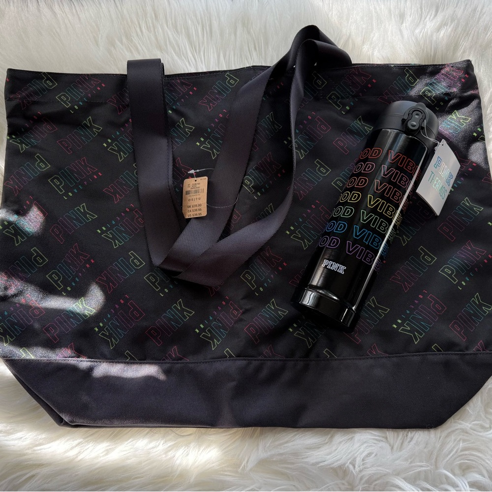 PINK Victoria's Secret Black Tote and Bottle Set